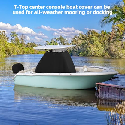 1200D Waterproof T-Top Boat Center Console Cover with Motor Cover, Heavy Duty Marine Grade Polyester Fabric, Fit T-Top Center Console 70" L 48" W 72" H, Black - color: Black, size: 70"L x 48"W x 72"H