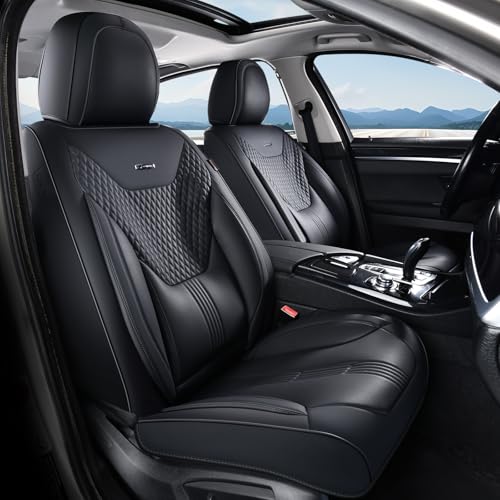 Coverado Car Seat Covers with Lumbar Support, Front Covers for Cars, Universal Automotive Seat Cover, Waterproof, Leather Car Seat Cushion, Interior Seat Protectors for Most Cars - color: Black, size: Front Pair