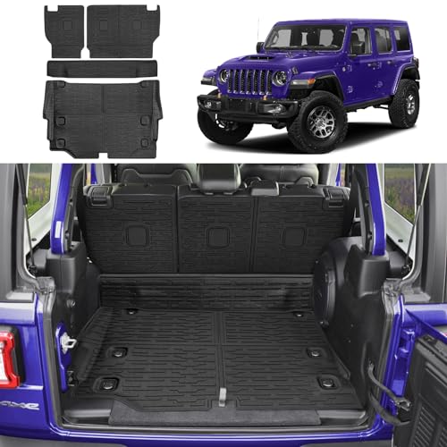 Cargo Mat with Seat Back Cover Fit for 2021-2025 Jeep Wrangler JL 4 Door Unlimited 4XE, Cargo Liner Durable TPE Trunk Mat for 2024 Jeep Wrangler JL/JLU Accessories(Cargo Mat+ Backrest Mats) - color: Cargo Mat+Seat Back Cover, size: For 21-25 JLU 4XE