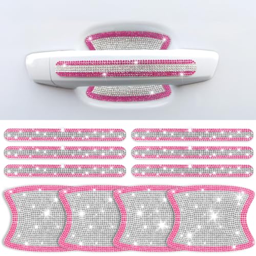 10 PCS Bling Car Door Handle Protector, Shiny Crystal Rhinestone Anti-Scratch Universal Cars Door Handle Protective Cover, Glitter Automotive Exterior Accessories for Women (Pink and White) - color: Pink and White