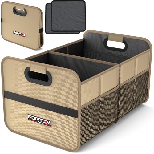 FORTEM Car Trunk Organizer, Collapsible Two Compartment Organizer, Foldable SUV & Truck Storage for Car Accessories for Women Men, Non Slip Bottom, Sturdy Side Walls, Strong Handles, 45L