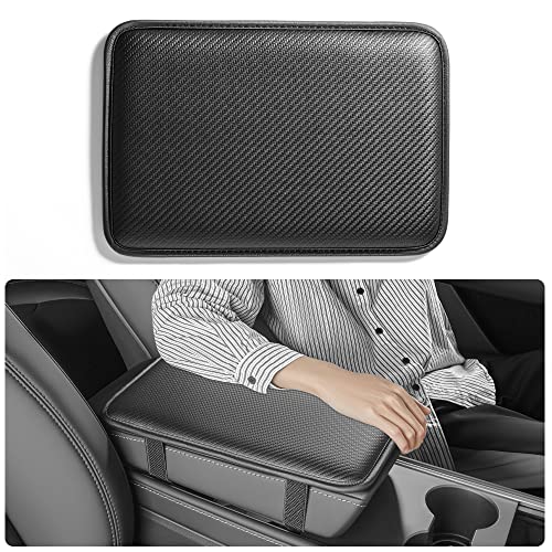 HighnessHwoo Car Armrest Covers, Vehicle Center Console Cover, Middle Storage Pads, Dog & Cat Paws Protetor, Carbon Fiber PU Leather, Waterproof, Anti-Slip, Auto Interior Accessories, Black, Size S - color: Sport Black, size: S - 12.0*8.1 inches