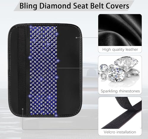 NBTEPEM 2 Pack Bling Car Seat Belt Covers, Diamond Seatbelt Shoulder Protection, Rhinestones Seat Belt Strap Cover Shoulder Pad, Universal Bling Car Interior Accessories Fit for Car/Truck/SUV(Blue) - color: Blue