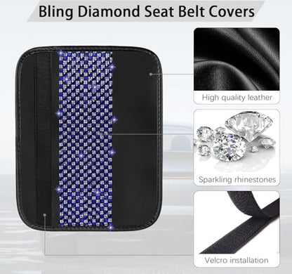 NBTEPEM 2 Pack Bling Car Seat Belt Covers, Diamond Seatbelt Shoulder Protection, Rhinestones Seat Belt Strap Cover Shoulder Pad, Universal Bling Car Interior Accessories Fit for Car/Truck/SUV(Blue) - color: Blue