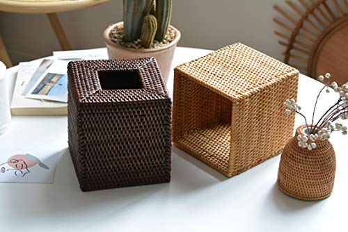 Rattan Tissue Box Cover Square, Hand Woven Wicker Tissue Holder, 5.5 x 5.5 X 5.7 inch, Natural - color: Natural, size: Square (5.7"H)