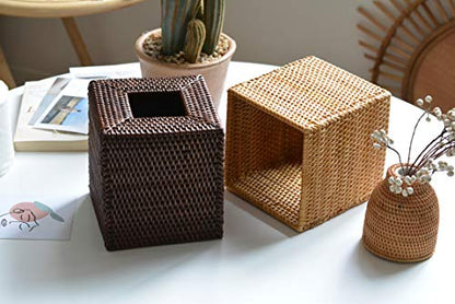 Rattan Tissue Box Cover Square, Hand Woven Wicker Tissue Holder, 5.5 x 5.5 X 5.7 inch, Natural - color: Natural, size: Square (5.7"H)