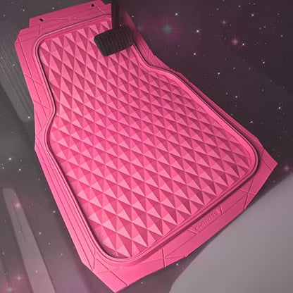 CAR PASS Heavy Duty Rubber Pink Car Floor Mats, Deep Dish All-Weather Full Set Durable Anti-Slip 3D Rhombus Waterproof Trim to Fit Liner Universal Fit Automotive,Sedan,SUV,Truck, 3 Pcs Hot Pink - color: hot pink