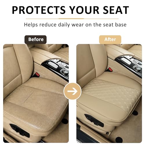 Black Panther 1 Pair of PU Car Seat Covers, Full Wrapping Front Bottom Seat Protector Compatible with 95% Vehicles, Anti-Slip (W 21.26''×D 20.86”), Beige - color: Front Pair Beige
