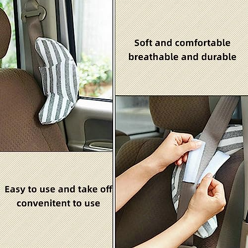 Kids Car Seat Travel Neck Pillow Soft Neck Support Cushion Car Seat Belt Cover Cushion Pillow Car Seatbelt Shoulder Pad Head Neck Support Pillow Seat Strap Pillow for Car Airplane Pushchair Travel - color: Gray Strips