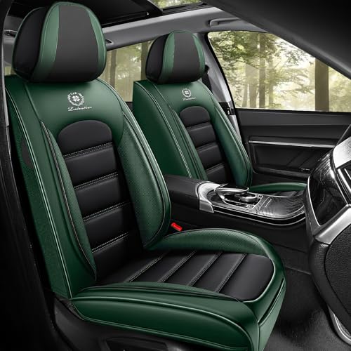 Car Seat Covers for Kia K5 2021-2026, Premium Nappa Leather, Waterproof, Anti-Slip, Full Coverage, Airbag Compatible, Breathable, All-Weather, Easy Install (2 Seats, Black&Green) - color: 2 Seats - Black&Green, size: Kia K5 2021-2026