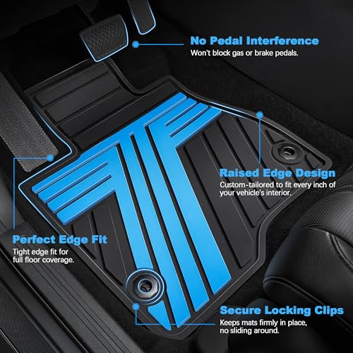 All Weather Floor Mats Custom Fit for Toyota RAV4 2019-2025 Waterproof Heavy Duty Anti-Slip Car Mats, 1st & 2nd Row Black & Blue - color: Black & Blue