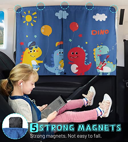 Car Window Shades, 2 PCS Magnetic Double Layer Sun Shade, Side Windows Privacy, Full Covers/Half Shade Options, Cute Dinosaurs, Compatible with Car, SUV, Minivan - color: Blue-2pcs