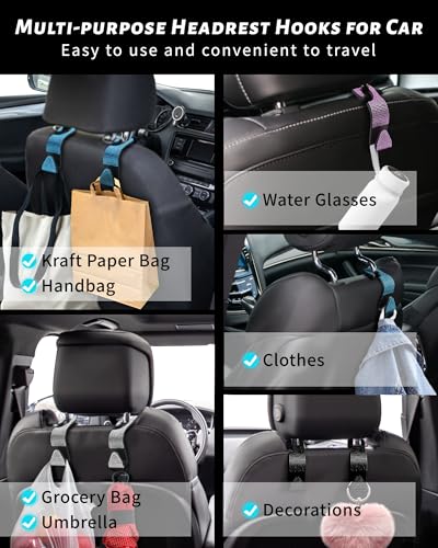 Sparkling Car Seat Hooks, 4 Pack, Black Purse Holder for Car Headrest, Chic Automotive Accessories for Women Essentials Handbag Clothes Coats Grocery Bags - color: Shadow Gem