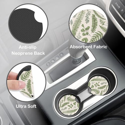 Leaves and Herbs Steering Wheel Cover with 2 Pcs Car Coasters Neoprene Steering Wheel Cover for Women Men Anti-Slip Breathable Car Accessories Universal 15 Inch Fit Auto Cars Trucks - color: Leaves and Herbs