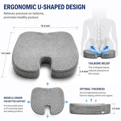 DR.DREAM Seat Cushion for Long Sitting, Cooling Gel Memory Foam Seat Cushion - Back, Sciatica, Coccyx, Tailbone Pain Relief - for Office Chairs, Car Seat, Wheelchair Sitting Cushion (Grey) - color: Grey
