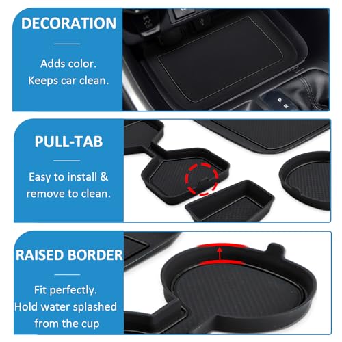 Auovo 3D Cup Holder Insert Liners Compatible with Toyota RAV4 Accessories 2025 2024 2023 2022 2021 2020 2019 Car Custom Cup Holder Mats Pads 4-pc Set (Black Trim) - color: Black, size: 4PCS