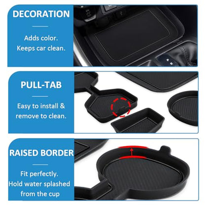 Auovo 3D Cup Holder Insert Liners Compatible with Toyota RAV4 Accessories 2025 2024 2023 2022 2021 2020 2019 Car Custom Cup Holder Mats Pads 4-pc Set (Black Trim) - color: Black, size: 4PCS