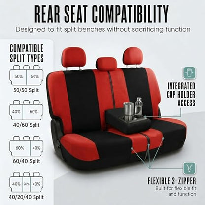 FH Group Car Seat Covers Full Set Cloth, Universal Fit combo, Automotive Covers, Low Back Front Airbag Compatible,Split Bench Rear Seat,Washable Cover for SUV,Sedan,Van Red - color: Red