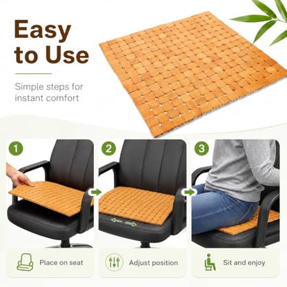 DECHOUS Natural Bamboo Chair Cushion Summer Cooling Car Seat Cover Pad for Office Chair - Breathable Seat Cushion Mat Comfort and Durability - 16.2 Inch