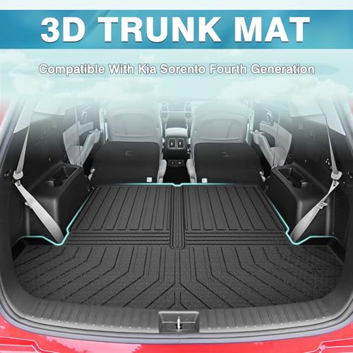 Mixsuper Cargo Liner for Kia Sorento 2021-2025 2026, All Weather Cargo Mat Rear Trunk Liner for Sorento Accessories Behind The 2nd Row Seats Black