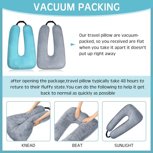 Barydat 2 Pcs Car Travel Pillow for the Back Seat 28 x 18 in Sleeping Reading Pillows for Long Distance Travel Car Cushion for Kids Adults Head and Body Support U Shaped Pad for Travel(Gray, Green) - color: Gray, Green