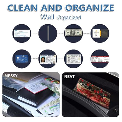 Car Registration and Insurance Holder for Women Men,Automobile License Document Card Holders Vehicle Glove Box Organizer Leather Accessories Driver Essential,Red Rose Skull Art - color: Red Rose Skull Art