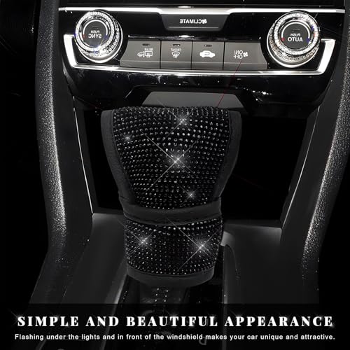 Bling Auto Gear Shift Knob Cover, Rhinestone Glitter Shifter Stick Protector for Girls Women, Sparkly Diamond Transmission Gear Shift Lever Knob Cover for Cars Trucks SUVs (Black) - color: Black