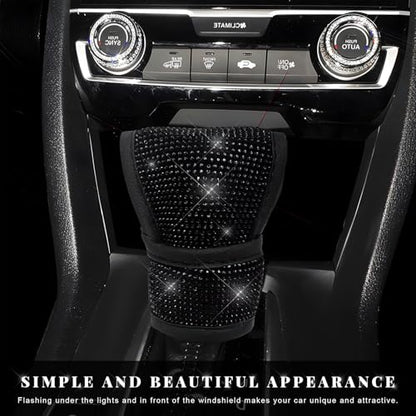 Bling Auto Gear Shift Knob Cover, Rhinestone Glitter Shifter Stick Protector for Girls Women, Sparkly Diamond Transmission Gear Shift Lever Knob Cover for Cars Trucks SUVs (Black) - color: Black