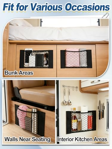 Bigmeta 4PCS RV Cargo Storage Mesh Net, Elastic Stretchable Netting Pocket with 8 Adhesive Strip Wall Sticker for SUV, Truck(15.4 x 9.4 Inch) - size: 4