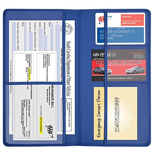 Wisdompro Car Document Holder Organiser, PU Leather Vehicle Insurance and Registration Holders Wallet Case for ID Card, Driving Licence, Key Contact Information Cards - color: Blue