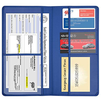 Wisdompro Car Document Holder Organiser, PU Leather Vehicle Insurance and Registration Holders Wallet Case for ID Card, Driving Licence, Key Contact Information Cards - color: Blue