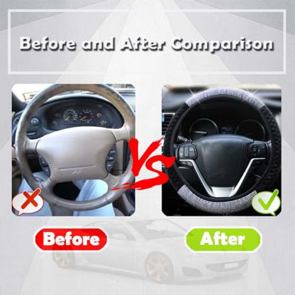 Diamond Car Steering Wheel Cover,Crystal Rhinestone Steering Cover Universal Fit 15 inch Car Steering Wheel Protector for Women & Girl (Silver Black) - color: Half Silver