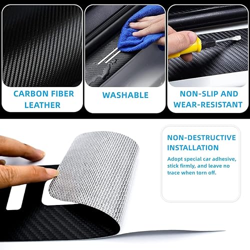 Car Door Sill Protectors 4Pcs Carbon Fiber Vinyl Threshold Decorative Scuff Plate,Anti-Scratch, Anti-Dirty, Waterproof Funny Car Accessories - color: door-funny-bad