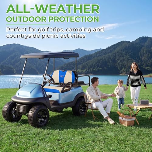 10L0L Golf Cart Seat Covers, Super Comfort Cooler Than Vinyl Seat Cover, Front and Rear Seat Cover for Yamaha EZGO Club Car, No Drilling Breathable Mesh Bench Seat Blanket, Machine Washable - color: Beige + Blue, style: Front Seat - For Yamaha & Club Car