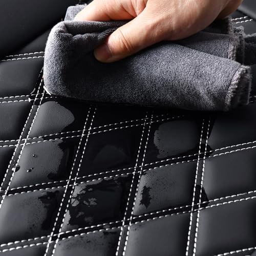 Huidasource Rear Bench Car Seat Covers, Waterproof Leather Back Seat Cushion Cover, Back Seat Cover Compatible Universal Fit for Most Cars Sedan SUV Pickup Truck (Back Row/Black&White) - color: 01R# Black&White, size: Back Seat Cover