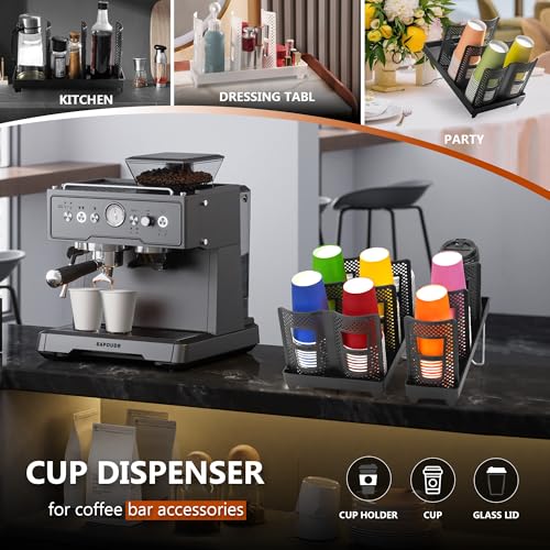 Paper Cup and Lid Holder, Disposable Coffee Cup Dispenser, 3-Slot Upright Paper Cup Dispenser for Coffee Stations, Kitchens, Bars, Restaurants, Lounges (Black) - color: Black 1, size: Large