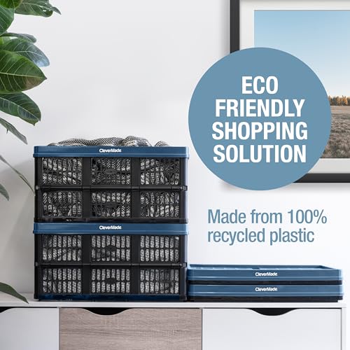 CleverMade Collapsible Utility Crates, Obsidian, 3 Pack, 45L/11 Gal, 66 lbs Capacity, Stackable Containers, Heavy Duty, Space-Saving Baskets,Polypropylene (PP) - color: Obsidian, size: 45L - 3 Pack