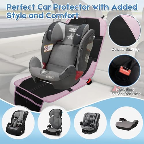 Child Car Seat Protector, 2 Pack with Mesh Pockets & Non-Slip Backing, 600D Durable (Pink, Standard) - color: Pink, size: Standard