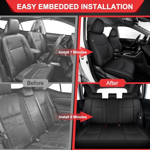 TTX LIGHTING Custom Fit Seat Covers for Toyota RAV4 2019 2020 2021 2022 2023 2024 2025 SE, LE,XLE,XLE Premium, Limited, Base, Full Set Waterproof Premium Faux Leather Airbag Compatible Black - size: 12.RAV4 2019-2025(Gas only) 5 Seat Full Set