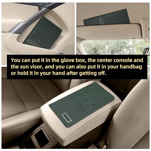 Premium Car Registration & Insurance Card Holder with Magnetic Closure & Clear Pockets, Glove Box Organizer for Documents, Driver's License (Green) - color: Dark Green