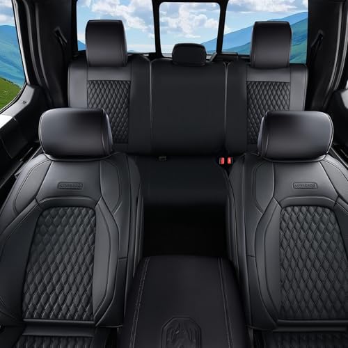 Coverado Car Seat Covers Fullset, Waterproof Leather Car Seat Covers for Dodge RAM 1500 Compatible with 2010-2023 2500 3500 Dodge RAM Accessories, Curved Front&Flat Rear/Black - color: Black, size: Curved Front&Flat Rear