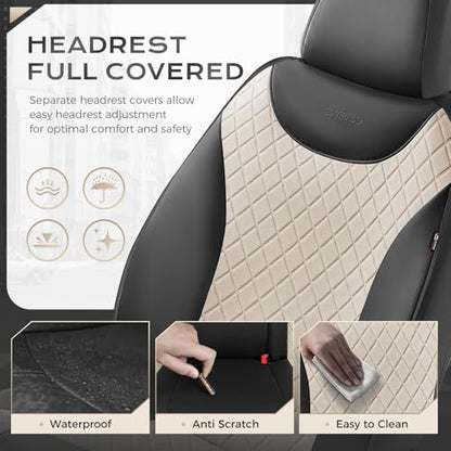 Coverado Front and Back Seat Covers, 5-Pack Universal Seat Covers for Cars, Leather & Fabric Splicing Design Car Seat Protectors, Waterproof Seat Cushions Universal for Most Vehicles, Black & Beige - color: Black&Beige
