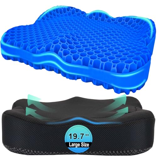 Thicken 19.7in Seat Cushion, Gel Seat Cushion for Long Sitting–Office Chair, Wheelchair, Car Cushion, Large Cooling Pad for Back Pain, Sciatica, Tailbone Pain Relief - color: Blue-l, size: XX-Larger（19.7*16.1*3.5in)