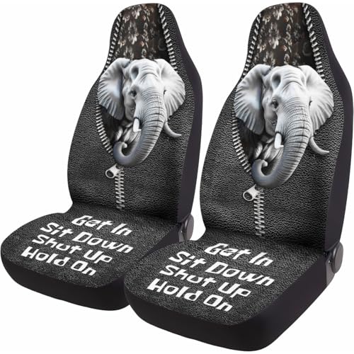 GENANY Elephant Car Seat Covers Set of 2, Breathable Front Seat Covers for Truck Sedan SUV, Animal Themed Car Accessories, Elephant Gift for Women Men - color: Elephant