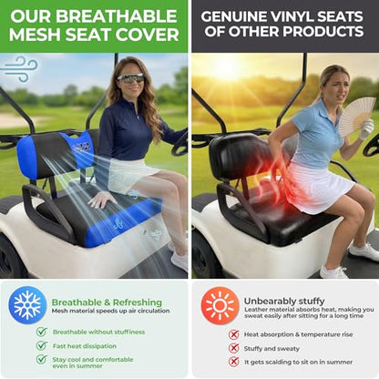10L0L Golf Cart Seat Covers, Super Comfort Cooler Than Vinyl Seat Cover, Front and Rear Seat Cover for Yamaha EZGO Club Car, No Drilling Breathable Mesh Bench Seat Blanket, Machine Washable - color: Black + Blue, style: Front Seat - For EZGO TXT & RXV & C