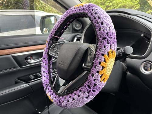 Handmade Crochet Sun Moon Car Steering Wheel Covers Universal 14-15 inch,Cute Steering Wheel Cover,Car Accessories (B:Wheel Covers) - color: B:Wheel Covers
