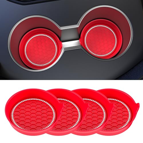 Car Cup Coaster Universal Non-Slip Cup Holders Bling Crystal Rhinestone Car Interior Accessories 4 Pack Red - color: Red, size: 4 Pack