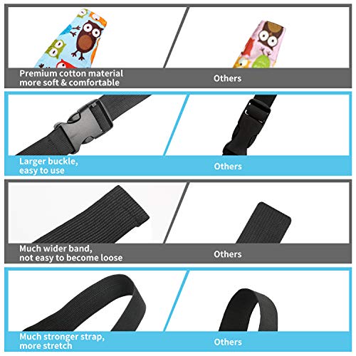 Baby Carseat Head Support,Car seat Straps Pillow Support Ban,Stroller Neck Relief Strap Headrest,Slumber Sling Sleep Positioner for Toddler Infants Child Children Kids（Blue Elephant + Owl） - color: Blue