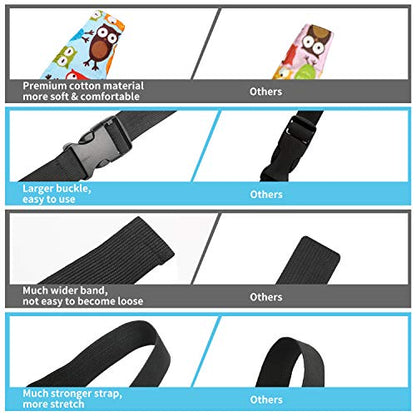 Baby Carseat Head Support,Car seat Straps Pillow Support Ban,Stroller Neck Relief Strap Headrest,Slumber Sling Sleep Positioner for Toddler Infants Child Children Kids（Blue Elephant + Owl） - color: Blue