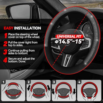 Auto Dynasty Diamond Steering Wheel Cover, Microfiber Leather Car Steering Wheel Protector with Glitter Crystal Sparkling Rhinestones, Anti-Slip, [14 1/2 to 15 Inches] Universal Fit Cars Trucks SUVs - color: C-shape Diamond